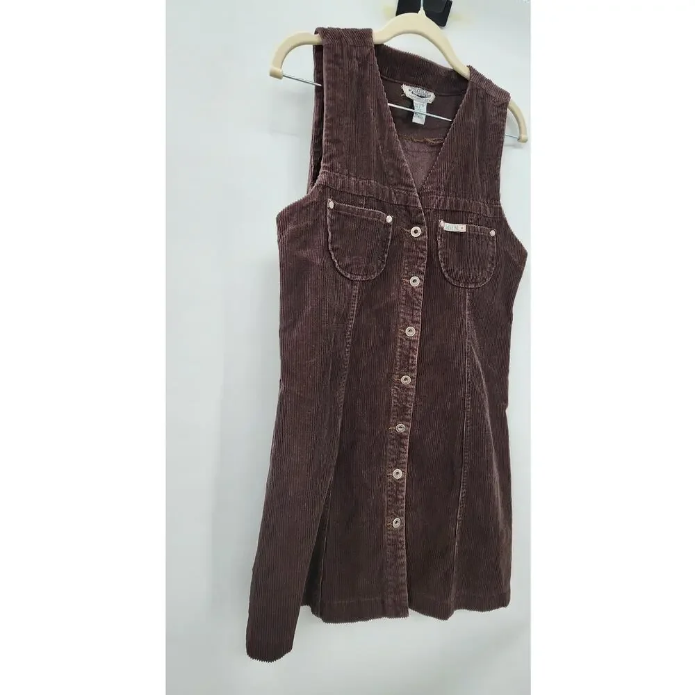 Vintage Gasoline Industry Brown Corduroy Sleeveless Mini‎ Dress Size Medium
